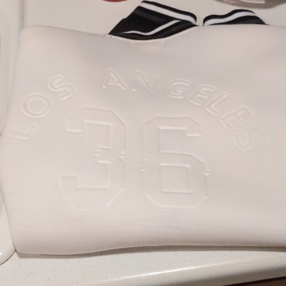 NWT Wet Seal varsity jacket size medium cream/ black PTP 20 inches LA 36 on back - Picture 5 of 6